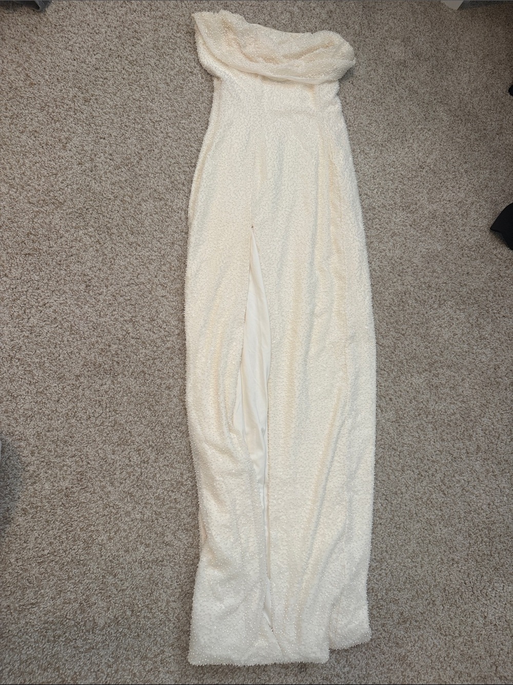 Embellished Bandeau Cowl Neck Maxi Dress in White
